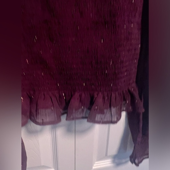 Women's Express Dark Purple Peasant Long Sleeved Blouse - Picture 2 of 5